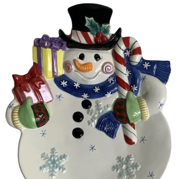 Fitz And Floyd Frosty Friends Snowman Plate Canape Snack Dish Christmas Vintage - Picture 2 of 9